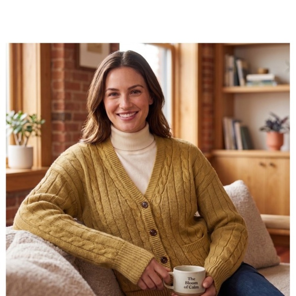 Vintage Towncraft Mustard Yellow Cable Knit Cardigan Sweater Large V-Neck Button